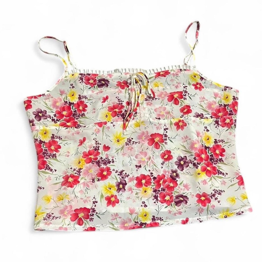 White and Pink Tie Front Crop Camisole